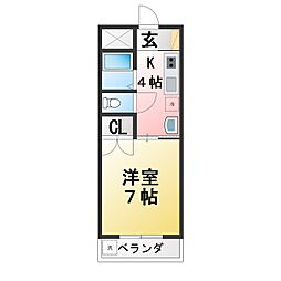 コーポラスヤマダ 1Kの間取図画像