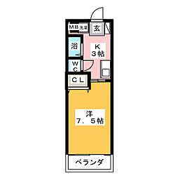 ロイヤル植田 1Kの間取図画像