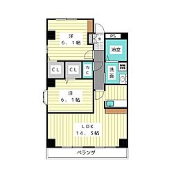 グローヴ大久手A 2LDKの間取図画像