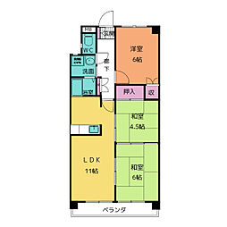 クレストＡｉ−2 3階3LDKの間取り