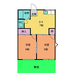 ＳＵＮ　ＨＩＬＬＳ　Ｂ 1階2DKの間取り