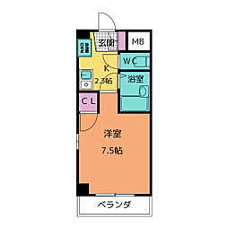 ラ・スール原 6階1Kの間取り
