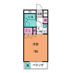 ロアール平針 4階ワンルームの間取り