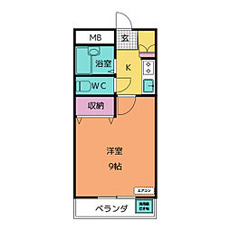 旭ビル 5階1Kの間取り