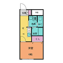 ベルビラージュ 1階1Kの間取り