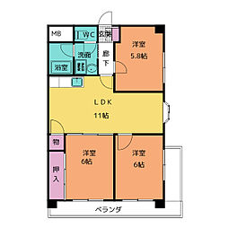 カネマン寺山ビル 9階3LDKの間取り