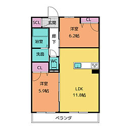 フォレストパーク平針 2階2LDKの間取り