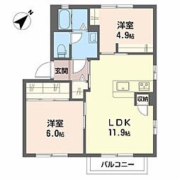 オデッセイ島田C 2LDKの間取図画像