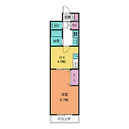 ランドマーク中平 1DKの間取図画像