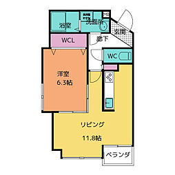 トリニティ平針 1LDKの間取図画像