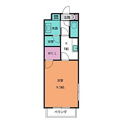 荒池シティーハウス 1Kの間取図画像