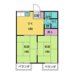 第2ハイツ平與 2階2DKの間取り