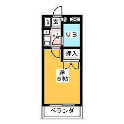 カロン土原 2階1Kの間取り