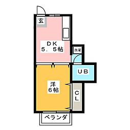 フローラ植田 1Kの間取図画像