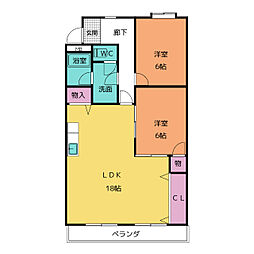 エステート小島 4階2LDKの間取り