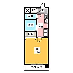 パークメゾンきもと 3階1Kの間取り