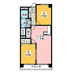 レジデンス明光II 4階2LDKの間取り