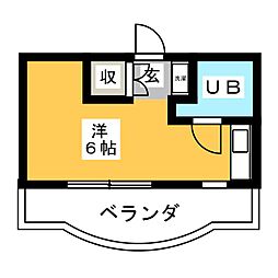 植田スイートハウス 3階ワンルームの間取り