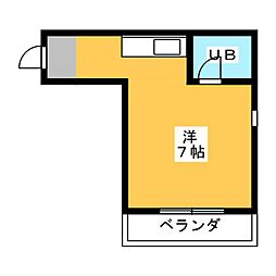 ヴァンベール原 2階ワンルームの間取り