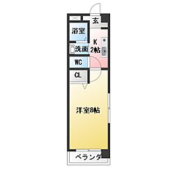 アビタイ植田 1Kの間取図画像
