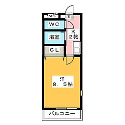 カーサ植田南 1Kの間取図画像