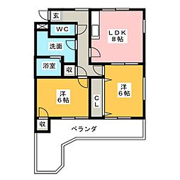 シンシア2 2LDKの間取図画像