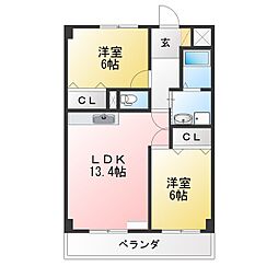 ラ・カーザ小島 2LDKの間取図画像