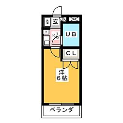 カロン土原 1Kの間取図画像