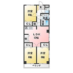 サンフラワービル 3LDKの間取図画像