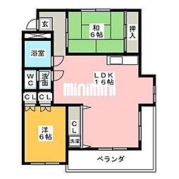 第二美芳ハイツ 2LDKの間取図画像