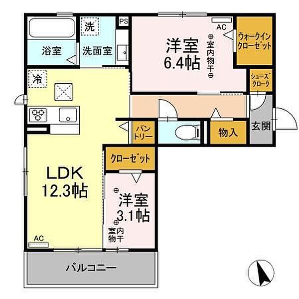 ミルコート 103｜愛知県一宮市木曽川町内割田字南出(賃貸アパート2LDK・1階・56.67㎡)の写真 その2