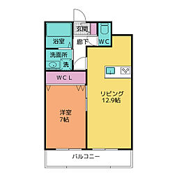 アルバローズ大和 2階1LDKの間取り