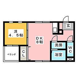 Ｕ−ＢＯＸ 2階1DKの間取り