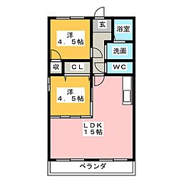 ブルーハイツ福塚 2階2LDKの間取り