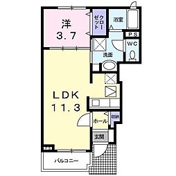 アドーラ木曽川　VII 1階1LDKの間取り