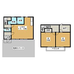 デタッチドハウス 1階2SLDKの間取り