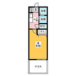 パストラル・神山 1Kの間取図画像