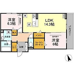 シングレイス 2LDKの間取図画像