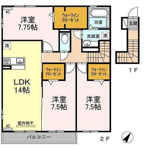 ブルーム三田田 ｜愛知県岡崎市欠町字三田田北通(賃貸アパート3LDK・2階・91.90㎡)の写真 その2