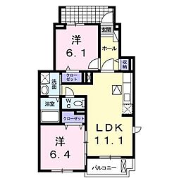 ソンレイルＳ 1階2LDKの間取り