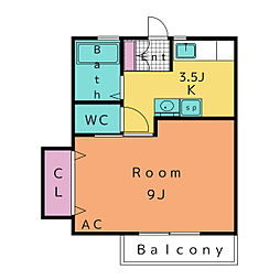 コンフォート1 1階1Kの間取り