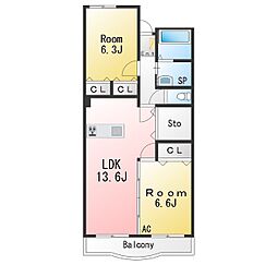 リュミエール 2LDKの間取図画像
