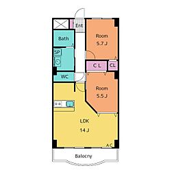 レイクヒル真伝 2LDKの間取図画像