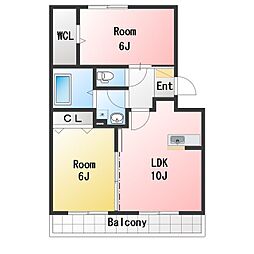 ボナール亀山 2LDKの間取図画像