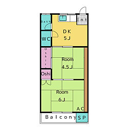 やまざき荘 2DKの間取図画像