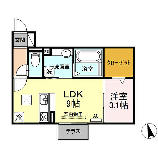 歩夢II ｜愛知県豊橋市東小鷹野３丁目(賃貸アパート1LDK・1階・34.76㎡)の写真 その2