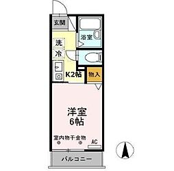 ハミング南牛川 2階1Kの間取り