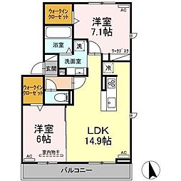 D-Square八町通 2LDKの間取図画像