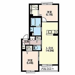 アンヴェリール飯野 2LDKの間取図画像