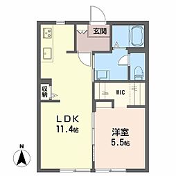 フレグランス広畑B 1LDKの間取図画像